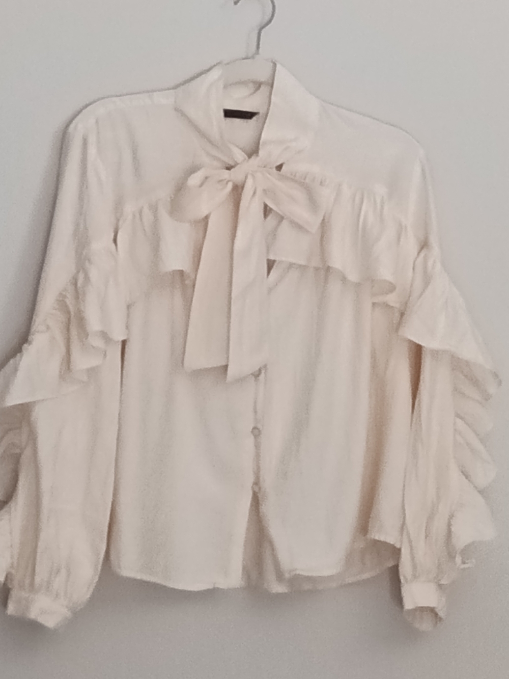 Zara Ruffle Bow Tie Lightweight Flowy Prairie Cottagecore Coquette Blouse Small